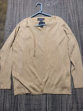 Women's Metallic Tan Sweater Shirt w Sweater Jacket Lightweight Ribbed Knit